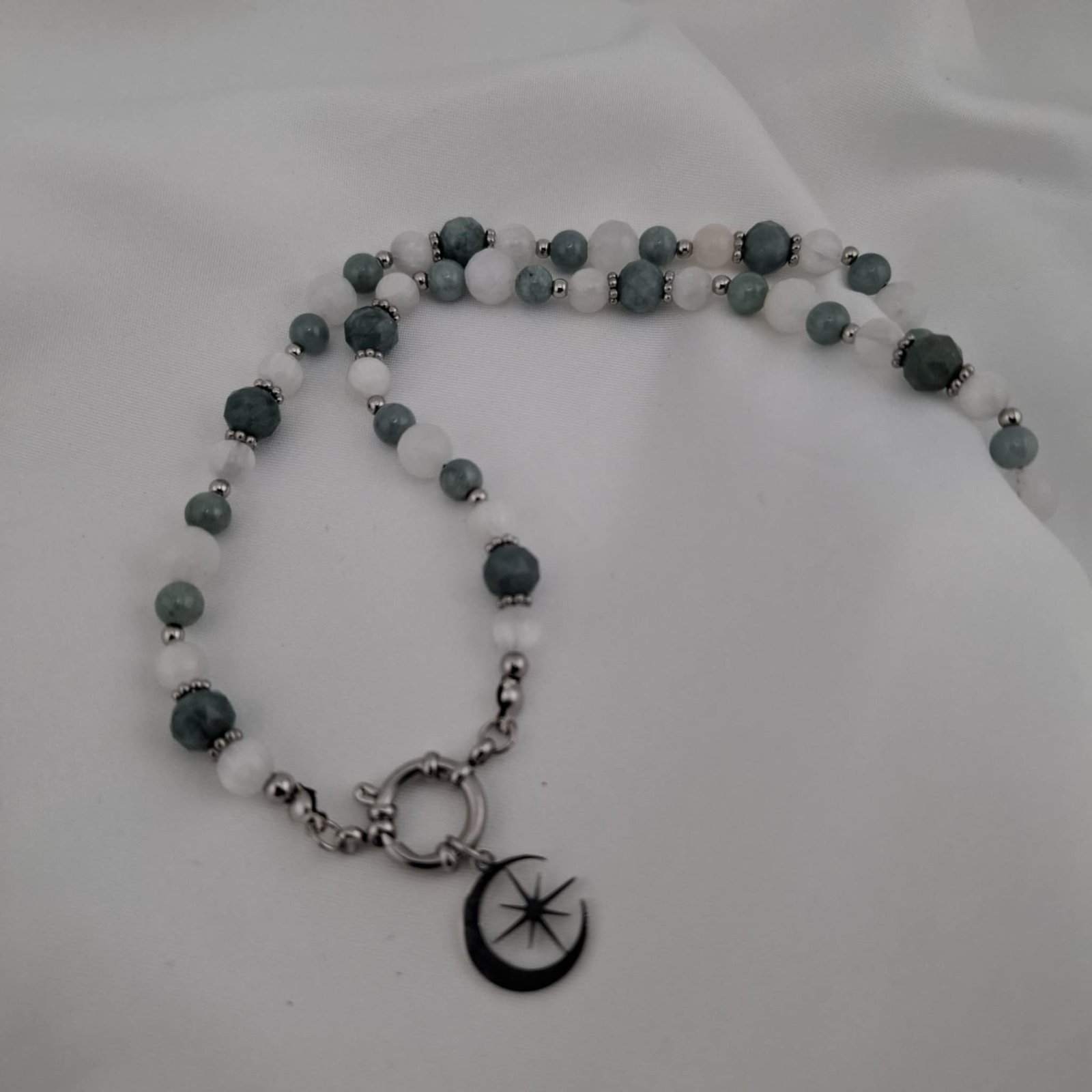 Collier Marine Pierres naturelles jadéite argenté – Image 4