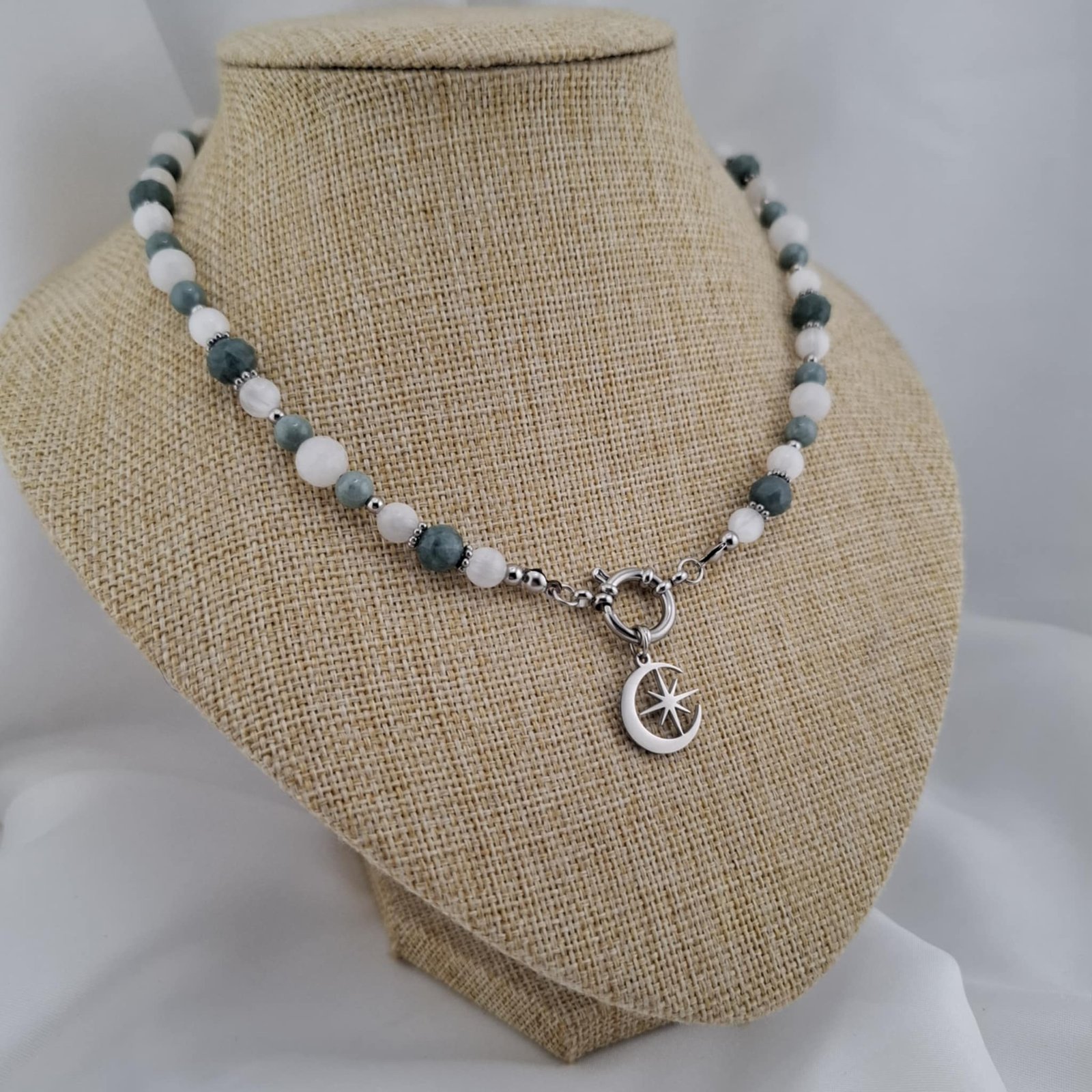 Collier Marine Pierres naturelles jadéite argenté – Image 3