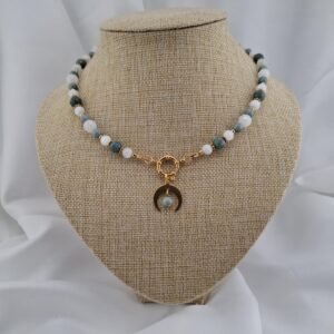 Collier Marine Pierres naturelles jadéite doré