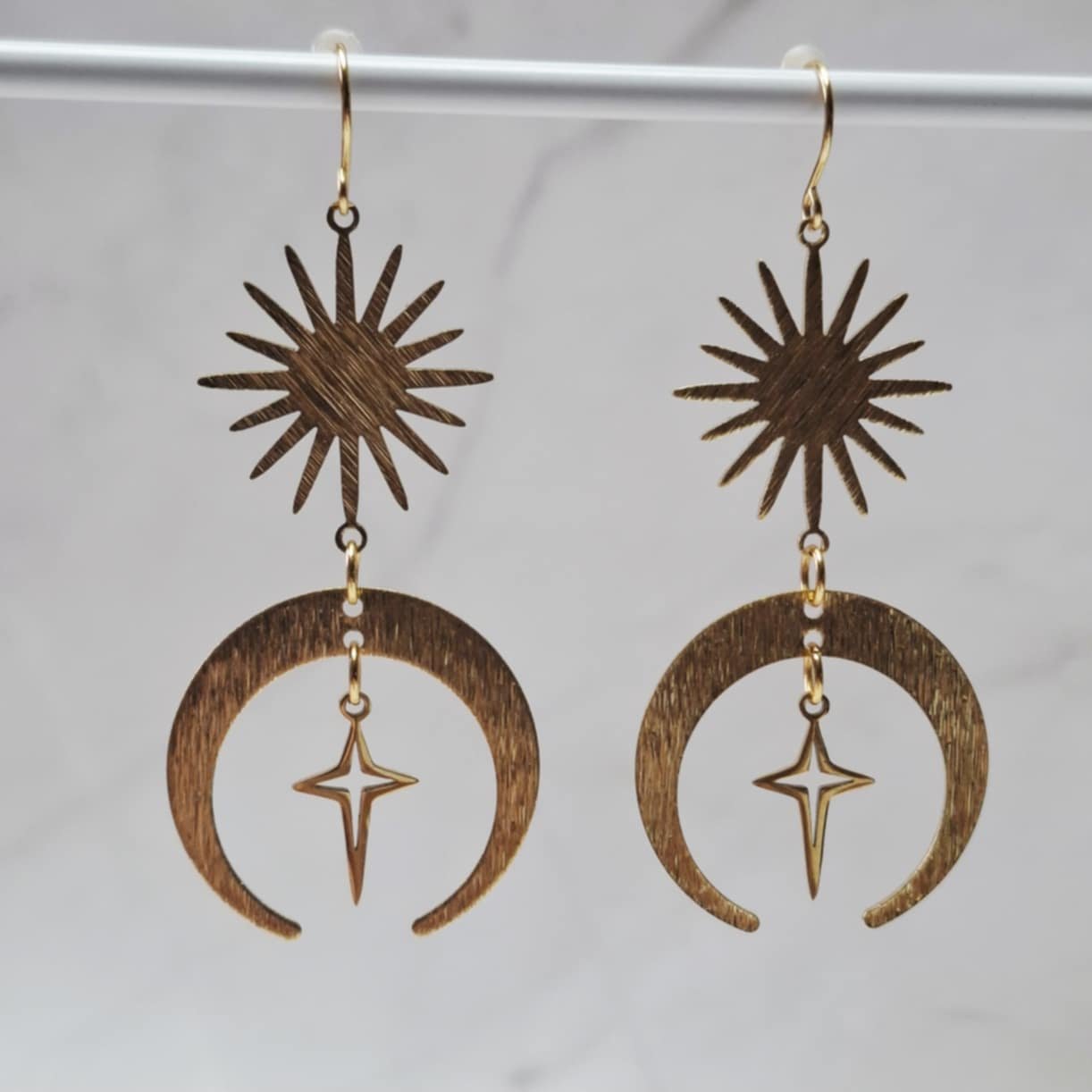 Boucles d’oreilles Soleil & Lune en laiton et acier inoxydable Doré