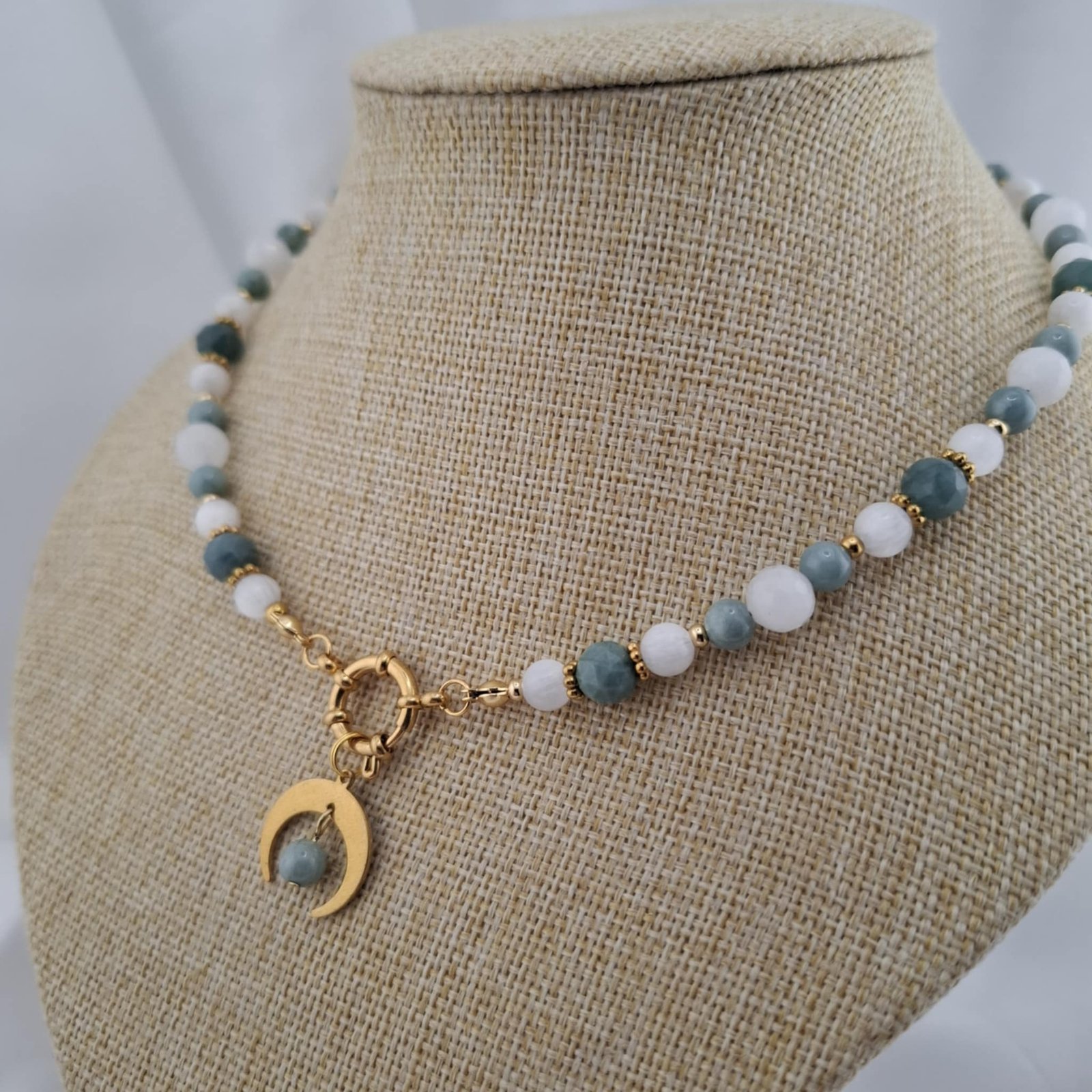 Collier Marine Pierres naturelles jadéite doré – Image 3