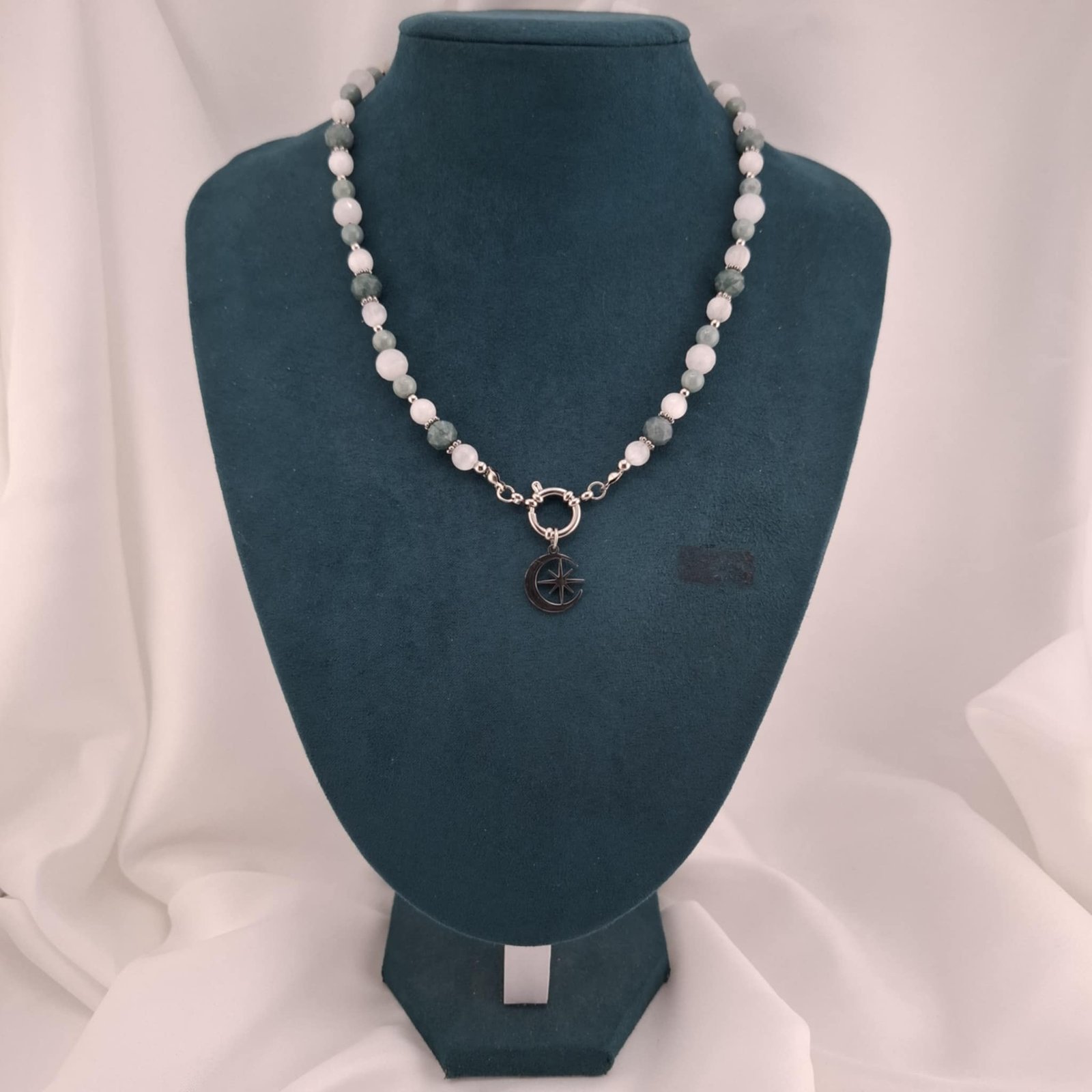 Collier Marine Pierres naturelles jadéite argenté – Image 5