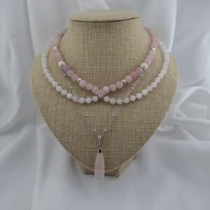 Collier Double Rang Lady Quartz Rose & Jade Blanc – Création Unique 2-en-1