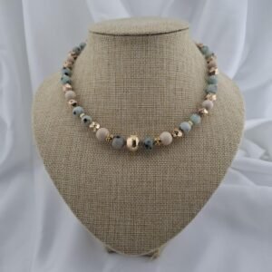 Collier Éclat Solaire – Jaspe Kiwi, Dolomite & Pierre de Lave Dorée