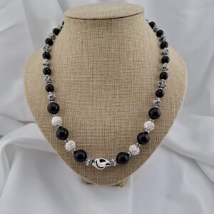 Collier "Astral Silver" – Obsidienne, Jaspe Dalmatien & argenté brillant