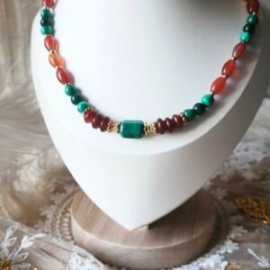 Collier en Malachite et cornaline Elegance